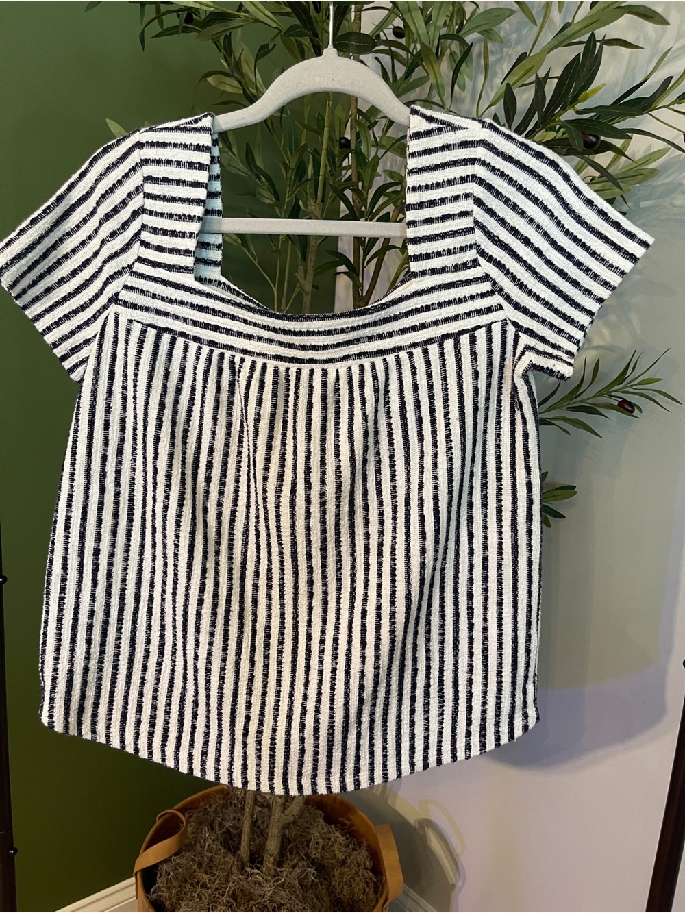 Lucky Brand Black & White Striped Square-Neck Top